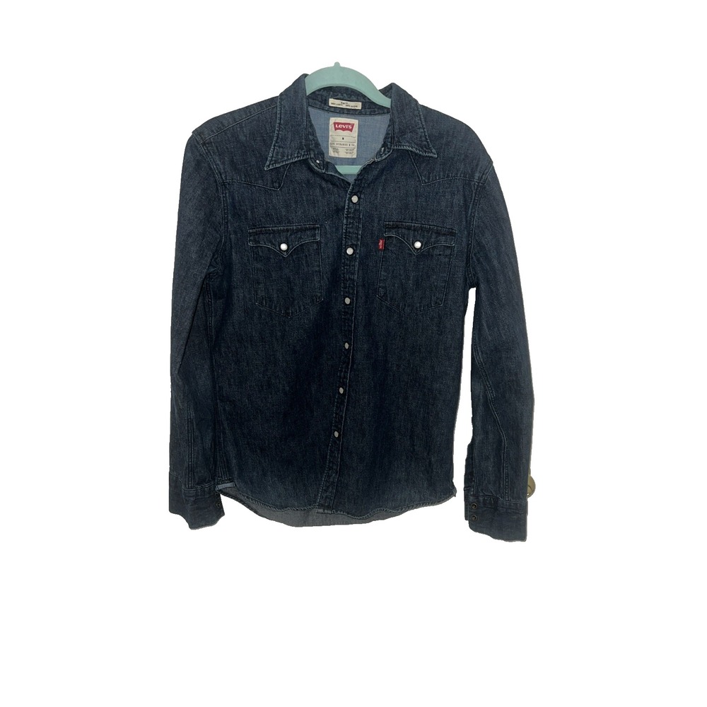 Levis Mens Western Country Shirt Denim Slim Fit Size M Snap Pearl Buttons